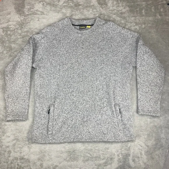 Cabelas Heathered Fleece Pullover Sweater Gray Zipper Pockets Men's XL - Picture 1 of 10